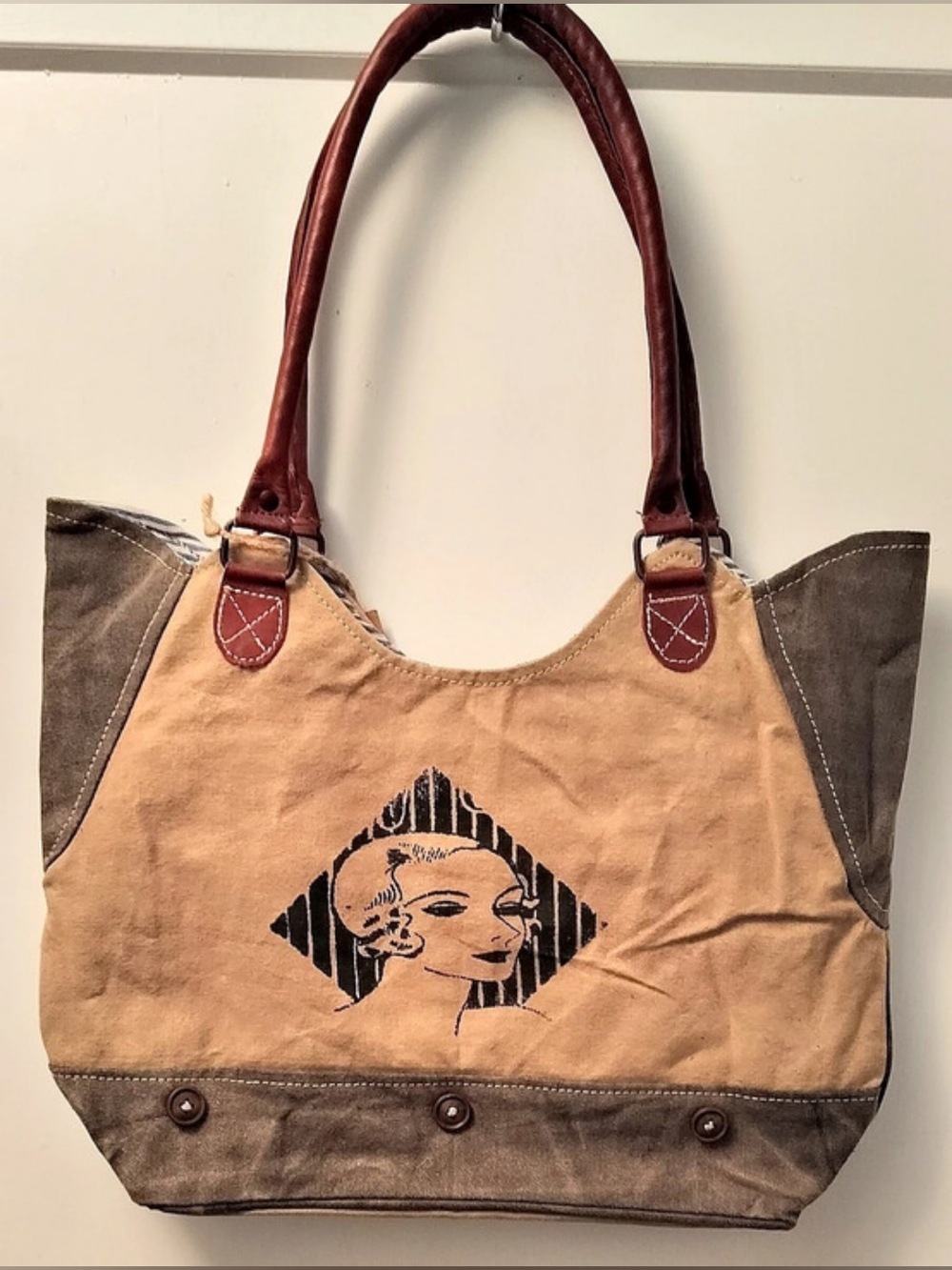 Clea Ray Canvas And Leather Tote in Tan And Brown